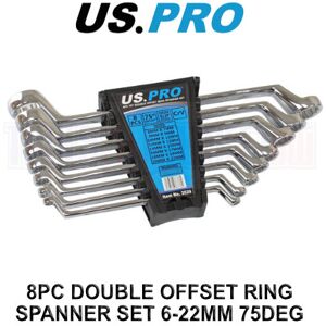 US PRO Tools 8 Piece Double Offset Ring Spanner Wrench Set 6-22MM 75DEG 3529 US PRO Tools 8 Piece Double Offset Ring Spanner Wrench Set 6-22MM 75DEG 3529