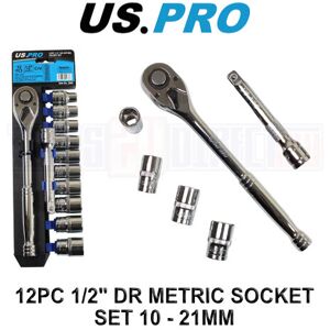 US PRO Tools 12pc 1/2'' DR Metric Socket Wrench set 10 - 21mm 3865 US PRO Tools 12pc 1/2'' DR Metric Socket Wrench set 10 - 21mm 3865