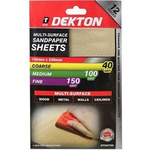 Dekton 12PC SANDPAPER 4 X COARSE - 4 X MEDIUM - 4 X FINE - 140MM X 230MM Dekton 12PC SANDPAPER 4 X COARSE - 4 X MEDIUM - 4 X FINE - 140MM X 230MM