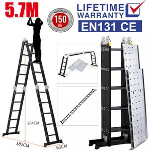 Unbranded 5.7M Aluminium Telescopic Folding Ladder Multi-Purpose Platform 150KG Unbranded 5.7M Aluminium Telescopic Folding Ladder Multi-Purpose Platform 150KG