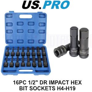 US PRO TOOLS 16pc 1/2" DR Impact Hex Bit Sockets H4 - H19 3998 US PRO TOOLS 16pc 1/2" DR Impact Hex Bit Sockets H4 - H19 3998