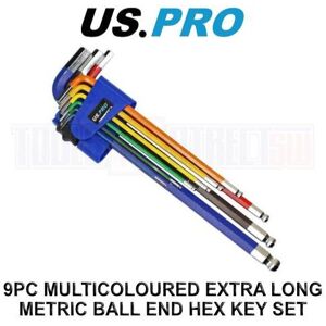 US PRO Tools 9PC Multicoloured Extra Long Metric Ball End Hex Key Set 1.5 - 10mm US PRO Tools 9PC Multicoloured Extra Long Metric Ball End Hex Key Set 1.5 - 10mm
