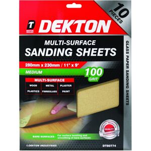 Dekton 10pc Pack of Sanding Sheet Sandpaper Medium 100 Grit 280mm x 230mm Dekton 10pc Pack of Sanding Sheet Sandpaper Medium 100 Grit 280mm x 230mm