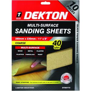 Dekton 10pc Pack of Sanding Sheet Sandpaper Coarse 40 Grit 280mm x 230mm Dekton 10pc Pack of Sanding Sheet Sandpaper Coarse 40 Grit 280mm x 230mm