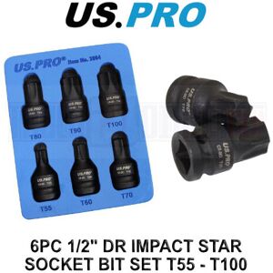 US PRO Tools 6pc 1/2" DR Impact Star Torx Bit Socket Set T55 T60 T70 T80 T90 T10 US PRO Tools 6pc 1/2" DR Impact Star Torx Bit Socket Set T55 T60 T70 T80 T90 T10
