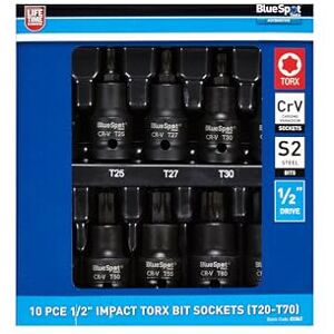 BlueSpot 10 PCE 1/2" Impact Torx Bit Socket (T20-T70) BlueSpot 10 PCE 1/2" Impact Torx Bit Socket (T20-T70)