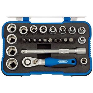 Draper 1/4" 25 Piece Square Drive Metric Socket Set Micrometre Reversible Hand Draper 1/4" 25 Piece Square Drive Metric Socket Set Micrometre Reversible Hand