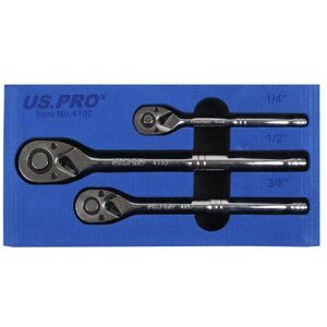 3pc RATCHET HANDLE SET 1/4" 3/8" 1/2" Drive by US PRO TOOLS in EVA foam 4192 3pc RATCHET HANDLE SET 1/4" 3/8" 1/2" Drive by US PRO TOOLS in EVA foam 4192