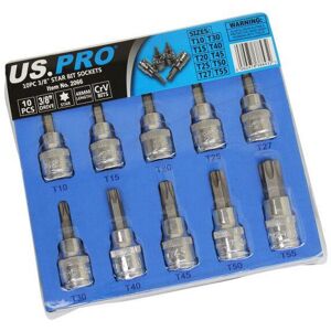US PRO 10pc 3/8dr Torx / Star Bit Socket Set 48mm (L) T10 TO T55 2066 US PRO 10pc 3/8dr Torx / Star Bit Socket Set 48mm (L) T10 TO T55 2066