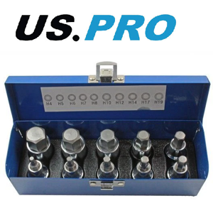 US PRO 1/2" Dr 10pc Hex Allen Bit Sockets, Socket Key Set H4 - H19 US PRO 1/2" Dr 10pc Hex Allen Bit Sockets, Socket Key Set H4 - H19