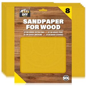 SOL 8pk Sandpaper for Wood Assorted Sheets Extra Fine, Fine, Medium & Coarse S SOL 8pk Sandpaper for Wood Assorted Sheets Extra Fine, Fine, Medium & Coarse S