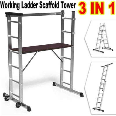 Unbranded 3 In 1 Portable Heavy Multi-Purpose Telescopic Ladder Scaffold Tower Unbranded 3 In 1 Portable Heavy Multi-Purpose Telescopic Ladder Scaffold Tower