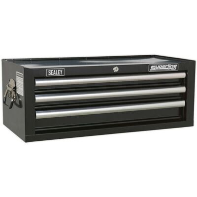 Loops 670 x 320 x 255mm BLACK 3 Drawer MID-BOX Tool Chest Lockable Storage Cabinet Loops 670 x 320 x 255mm BLACK 3 Drawer MID-BOX Tool Chest Lockable Storage Cabinet