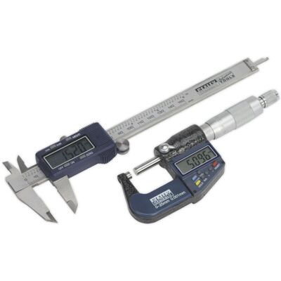 Loops 2 Piece Digital Measuring Set - Micrometer & Calipers - LCD Read-Out Displays Loops 2 Piece Digital Measuring Set - Micrometer & Calipers - LCD Read-Out Displays