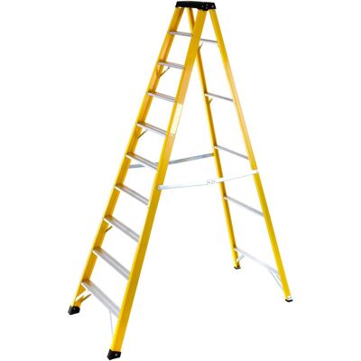 Loops 1.7m Fibreglass Swingback Step Ladder - 10 Tread Lightweight Professional Loops 1.7m Fibreglass Swingback Step Ladder - 10 Tread Lightweight Professional