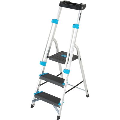 Loops 0.6m XL Platform Step Ladders 3 Tread Anti Slip Steps & Tool Tray Aluminium Loops 0.6m XL Platform Step Ladders 3 Tread Anti Slip Steps & Tool Tray Aluminium