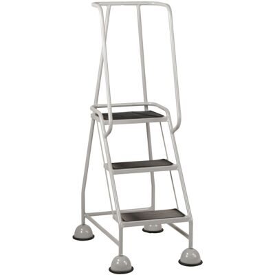 Loops 3 Tread Mobile Warehouse Steps GREY 1.43m Portable Safety Ladder & Wheels Loops 3 Tread Mobile Warehouse Steps GREY 1.43m Portable Safety Ladder & Wheels