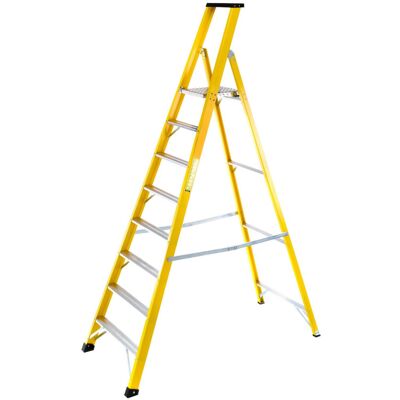 Loops 1.9m FIBREGLASS Platform Step Ladders 8 Tread Professional Lightweight Steps Loops 1.9m FIBREGLASS Platform Step Ladders 8 Tread Professional Lightweight Steps