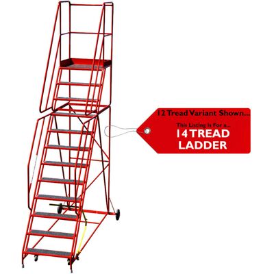 Loops 14 Tread HEAVY DUTY Mobile Warehouse Stairs Anti Slip Steps 4.15m Safety Ladder Loops 14 Tread HEAVY DUTY Mobile Warehouse Stairs Anti Slip Steps 4.15m Safety Ladder