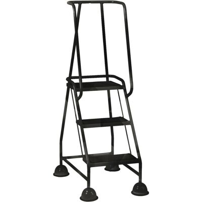 Loops 3 Tread Mobile Warehouse Steps BLACK 1.43m Portable Safety Ladder & Wheels Loops 3 Tread Mobile Warehouse Steps BLACK 1.43m Portable Safety Ladder & Wheels