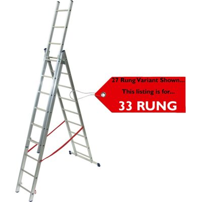 Loops 33 Rung Lightweight Combination Ladder Triple Extension / Step & Staircase Stair Loops 33 Rung Lightweight Combination Ladder Triple Extension / Step & Staircase Stair