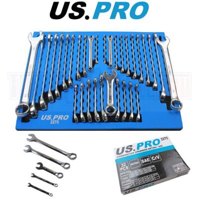 US PRO Tools 32pc Combination Spanners Set Metric & SAE Imperial In A Foam Tray US PRO Tools 32pc Combination Spanners Set Metric & SAE Imperial In A Foam Tray