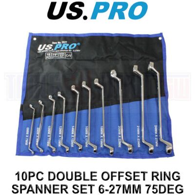 US PRO Tools 10 Piece Double Offset Ring Spanner Set 6 - 27mm 75DEG Non-slip 352 US PRO Tools 10 Piece Double Offset Ring Spanner Set 6 - 27mm 75DEG Non-slip 352