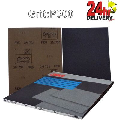 3M Wet or Dry TRI-M-ITE 800grit Sand Paper 01972 Abrasive Wet & Dry Sheets Pk 25 3M Wet or Dry TRI-M-ITE 800grit Sand Paper 01972 Abrasive Wet & Dry Sheets Pk 25