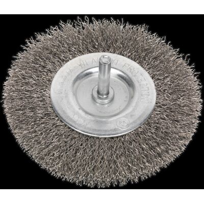 Sealey Crimped Flat Wire Brush Stainless Steel Ø100mm Ø6mm Shaft Sealey Crimped Flat Wire Brush Stainless Steel Ø100mm Ø6mm Shaft