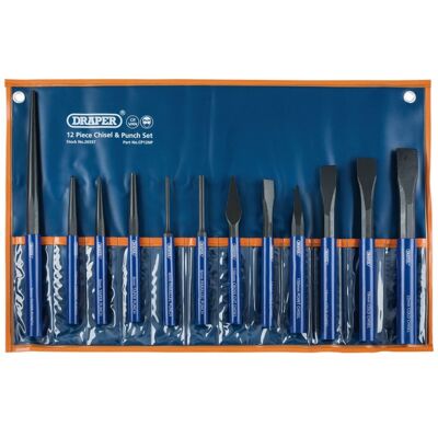 Draper Tools 12 Piece Mechanic's Cold Chisel and Punch Taper Centre Set 26557 Draper Tools 12 Piece Mechanic's Cold Chisel and Punch Taper Centre Set 26557