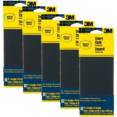 3M Assorted Grit Emery Cloth Sandpaper, 3.67-Inch by 9-Inch, 3-Pack - 5931, Pack 3M Assorted Grit Emery Cloth Sandpaper, 3.67-Inch by 9-Inch, 3-Pack - 5931, Pack