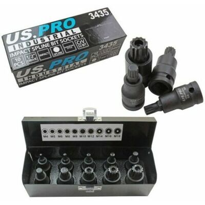 US PRO INDUSTRIAL Tools 10pc Impact Spline Bit Sockets Set - Tools US PRO INDUSTRIAL Tools 10pc Impact Spline Bit Sockets Set - Tools