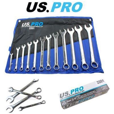 US PRO - 12pc SAE/AF Imperial - 1/4-1in - Combination - Spanner Wrench Set US PRO - 12pc SAE/AF Imperial - 1/4-1in - Combination - Spanner Wrench Set