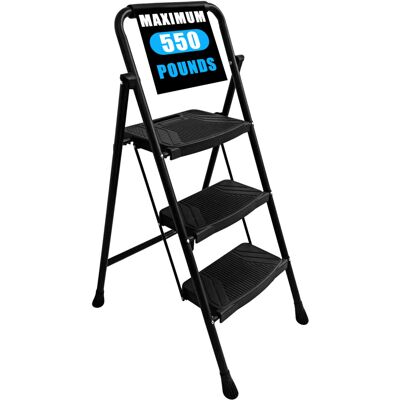 BIRCHTREE Non-Slip 3 Steps Steel Folding Ladder BIRCHTREE Non-Slip 3 Steps Steel Folding Ladder