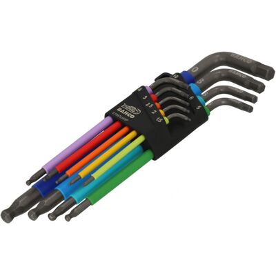 Bahco C1997lm/9p Metric Long Ball End Coloured Hex L-key Set, 9 Piece Bahco C1997lm/9p Metric Long Ball End Coloured Hex L-key Set, 9 Piece