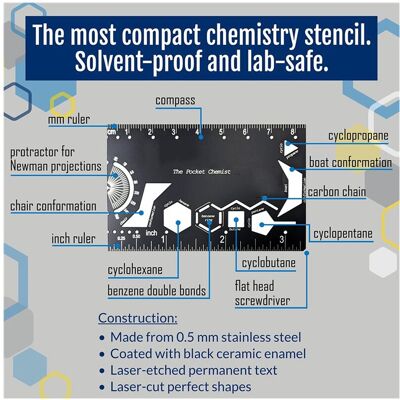 Unbranded 2X Pocket Chemist: Organic Chemistry Stencil Drawing Template Small Metal Ruler Unbranded 2X Pocket Chemist: Organic Chemistry Stencil Drawing Template Small Metal Ruler
