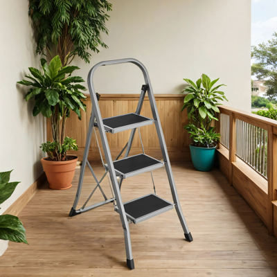 Songmics (Grey) 3-Tier Folding Stool, Step Ladder with Safety Lock, for Home Storage Songmics (Grey) 3-Tier Folding Stool, Step Ladder with Safety Lock, for Home Storage