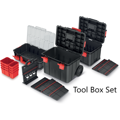 Prosperplast (Tool box set) Storage Tool Box On Wheels Large Mobile Tray Compartment Stackabl Prosperplast (Tool box set) Storage Tool Box On Wheels Large Mobile Tray Compartment Stackabl