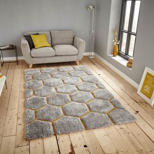 Think Rugs (150x230cm) Noble House Honeycomb Geometric Rugs NH30782 in Grey Yellow Textured Think Rugs (150x230cm) Noble House Honeycomb Geometric Rugs NH30782 in Grey Yellow Textured