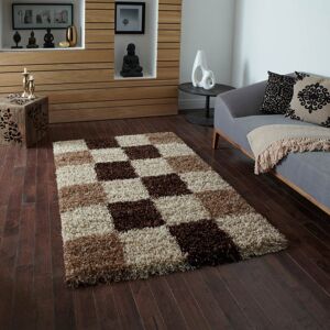 Think Rugs (120x170cm) Vista Shaggy Rugs 2247 Check Beige Brown Small Large Thick Soft High Think Rugs (120x170cm) Vista Shaggy Rugs 2247 Check Beige Brown Small Large Thick Soft High