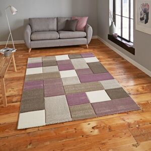 Think Rugs (160x220cm) Brooklyn 646 Modern Rugs in Squares of Beige and Purple Thick Soft M Think Rugs (160x220cm) Brooklyn 646 Modern Rugs in Squares of Beige and Purple Thick Soft M