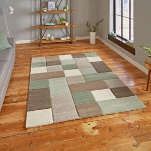 Think Rugs (120x170cm) Brooklyn 646 Modern Rugs in Squares of Beige and Green Thick Soft Ma Think Rugs (120x170cm) Brooklyn 646 Modern Rugs in Squares of Beige and Green Thick Soft Ma