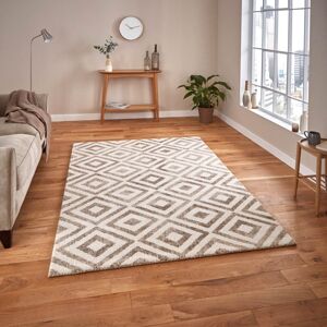Think Rugs (160x220cm) Elegant Geometric Pattern Rugs 4893 in Beige and White Thick Soft Ma Think Rugs (160x220cm) Elegant Geometric Pattern Rugs 4893 in Beige and White Thick Soft Ma