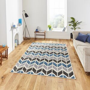 Think Rugs MT24 Grey Blue Zigzag Powerloomed Rug - Rug Think Rugs MT24 Grey Blue Zigzag Powerloomed Rug - Rug