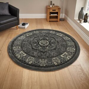 Think Rugs Heritage Circular Rugs 4400 in Grey Traditional Soft Powerloomed Mats 150x150cm Think Rugs Heritage Circular Rugs 4400 in Grey Traditional Soft Powerloomed Mats 150x150cm