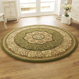 Think Rugs Heritage 4400 Circular Rugs in Green Traditional Soft Powerloomed Mats 150x150cm Think Rugs Heritage 4400 Circular Rugs in Green Traditional Soft Powerloomed Mats 150x150cm