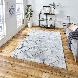 Think Rugs (160x220cm) Craft 23299 Marble Effect Rugs in Ivory Gold Dense Soft Mats Think Rugs (160x220cm) Craft 23299 Marble Effect Rugs in Ivory Gold Dense Soft Mats