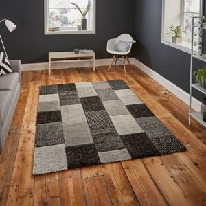 Think Rugs (200x290cm) Brooklyn Modern Rugs 21830 in Square Patchwork Grey and Black Thick Think Rugs (200x290cm) Brooklyn Modern Rugs 21830 in Square Patchwork Grey and Black Thick