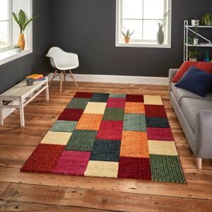 Think Rugs (200x290cm) Brooklyn Modern Rugs 21830 in Square Patchwork Multicolour Thick Sof Think Rugs (200x290cm) Brooklyn Modern Rugs 21830 in Square Patchwork Multicolour Thick Sof