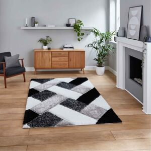 Think Rugs (Black / White, 160 x 220 cm) Modern 3D Geometric Rugs Hand Carved Small Large B Think Rugs (Black / White, 160 x 220 cm) Modern 3D Geometric Rugs Hand Carved Small Large B